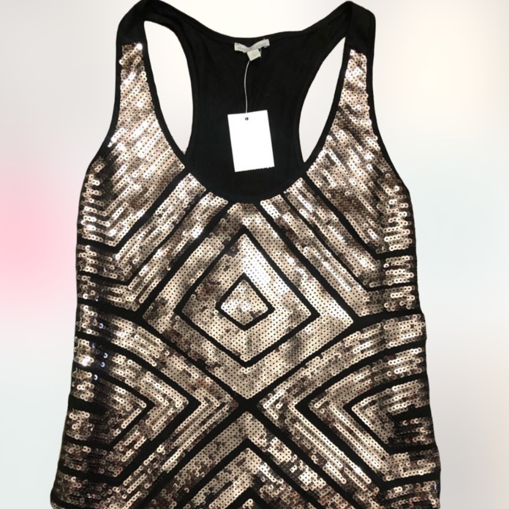Charlotte Russe Womens Gunmetal/Silver Sequined Black Tank Top SZ Small